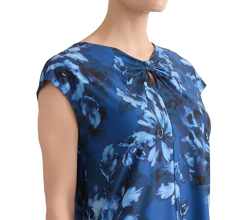 Kasper Women's Printed Bow-Neck Extended-Shoulder Top