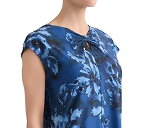 Kasper Women's Printed Bow-Neck Extended-Shoulder Top