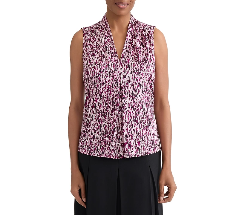 Kasper Women's Printed V-Neck Inverted-Pleat Blouse