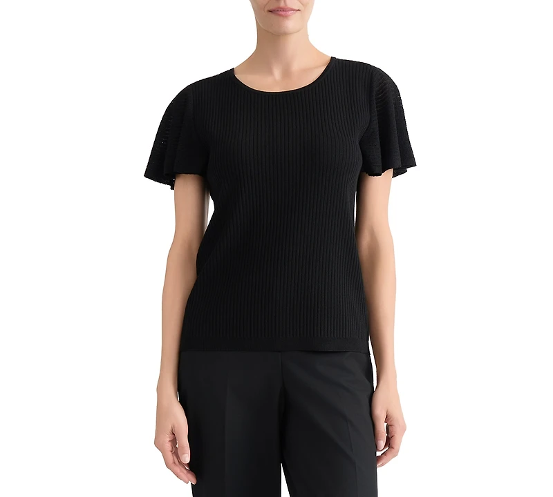 Kasper Women's Crewneck Flutter-Sleeve Rib-Knit Sweater