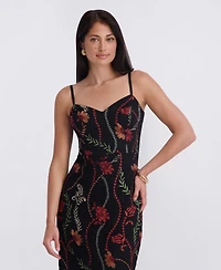Siena Women's Sweetheart Neck Embroidered Lace Midi Dress