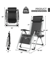 Aofar Zero Gravity Chair Cushion Recliner Lounge Folding Portable Cup Holder Tray Headrest