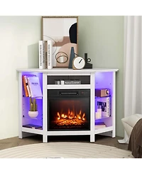 Costway Fireplace Tv Stand with Led Lights and 18" Electric Fireplace for Tvs up to 50"