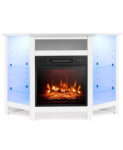 Costway Fireplace Tv Stand with Led Lights and 18" Electric Fireplace for Tvs up to 50"