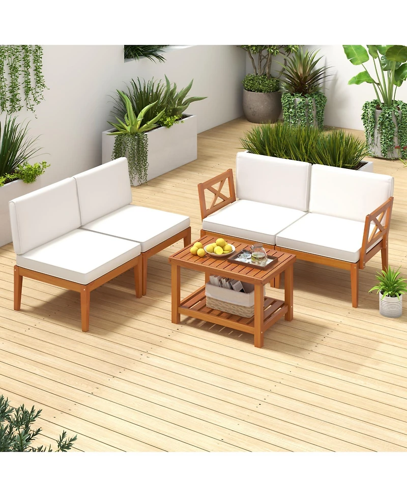 Slickblue 5-Piece Patio Conversation Set with Acacia Wood Frame and Cushions