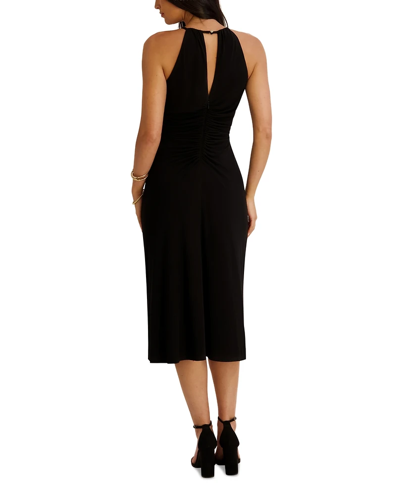 Siena Women's Ruched Halter V-Neck Midi Dress