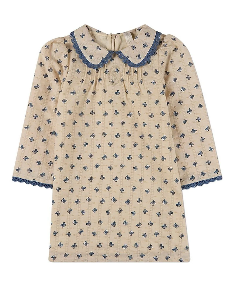 MeMoi Toddler Girls 3T Embroidered-Bow 100% Cotton Pointelle Lace-Trim Mini-Print Dress