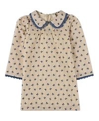 MeMoi Toddler Girls 3T Embroidered-Bow 100% Cotton Pointelle Lace-Trim Mini-Print Dress
