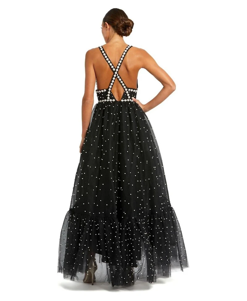 Mac Duggal Women's Pearl Beaded High Low Gown