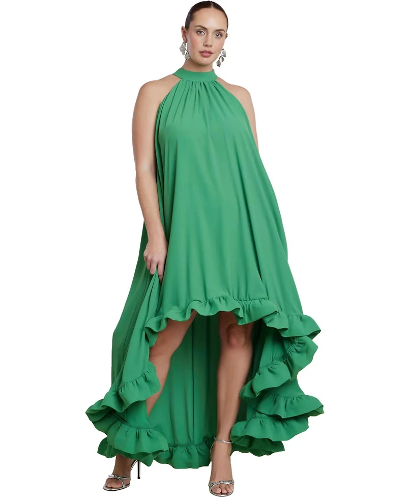 Eloquii Women's Plus High Low Dramatic Ruffle Detail Dress