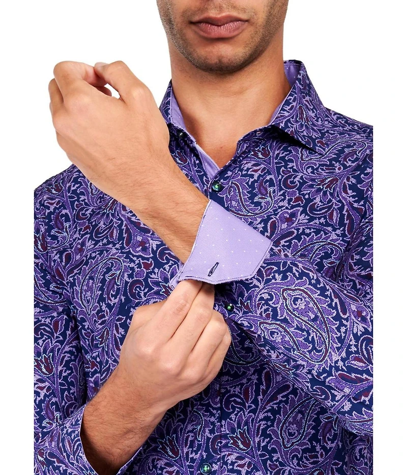 Society of Threads Men's Slim Fit 4-Way Stretch Performance Paisley Dress Shirt