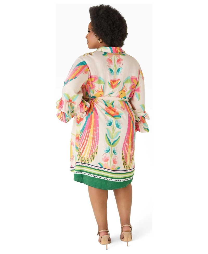 Ashley Stewart Women's Ruffled Parrot Print Shirtdress