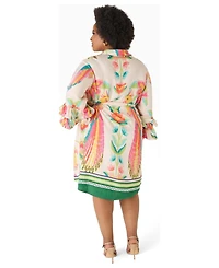 Ashley Stewart Women's Ruffled Parrot Print Shirtdress