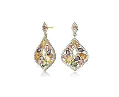 Sterling Silver 18K Rose Gold Plated Multi Colored Cubic Zirconia Accent Dangle Earrings