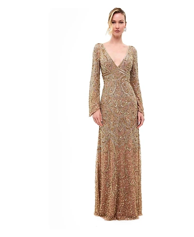 Beauut Women's Embellished Sequin V-Neck Maxi Dress