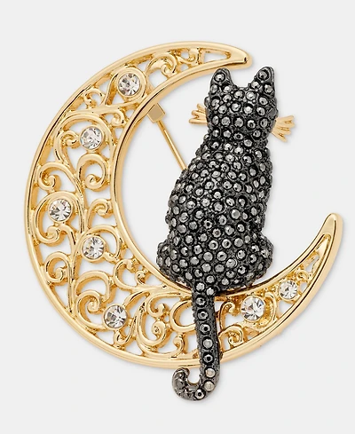 Anne Klein Pave Cat Filigree Moon Pin