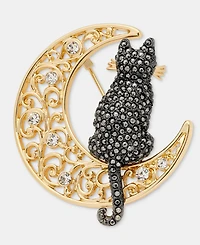 Anne Klein Pave Cat Filigree Moon Pin