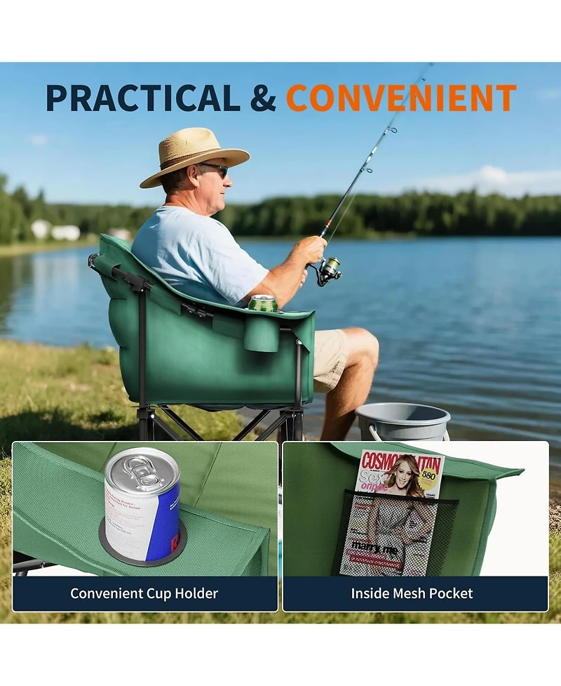 Mooncool Padded Camping Chair Portable Heavy Duty Arm Chairs with Side Pockets Cup Holder