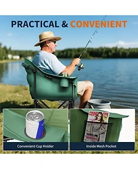 Mooncool Padded Camping Chair Portable Heavy Duty Arm Chairs with Side Pockets Cup Holder
