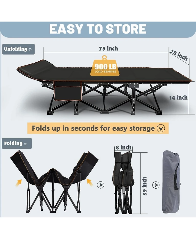 Mooncool Folding Camping Cot Camp Bed with Carry Bag for Outdoor Travel, Beach