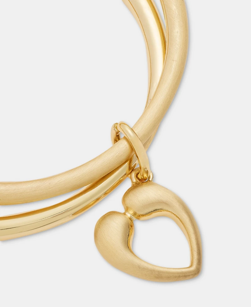 Anne Klein Puffy Heart Charm Bangle Bracelets, 2-Piece Set