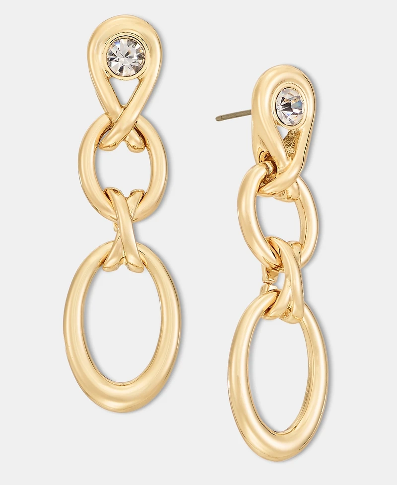 Anne Klein Crystal Oval Link Linear Drop Earrings