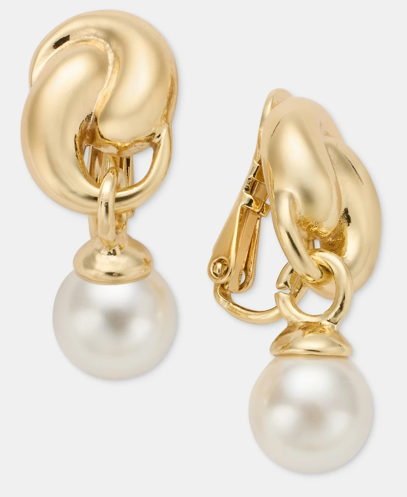 Anne Klein Imitation Pearl Twisted Clip-On Drop Earrings