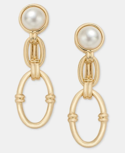 Anne Klein Imitation Pearl Linked Clip-On Drop Earrings