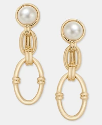 Anne Klein Imitation Pearl Linked Clip-On Drop Earrings