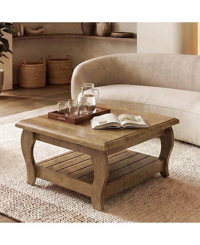 Tribesigns 31.5" Square Coffee Table, 2-Tier Farmhouse Living Room Center Table with Lower Shelf, 31.5" D x 31.5" W, for Apartments, Living Rooms