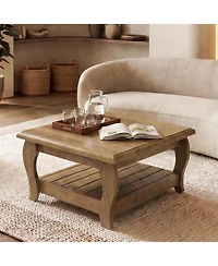 Tribesigns 31.5" Square Coffee Table, 2-Tier Farmhouse Living Room Center Table with Lower Shelf, 31.5" D x 31.5" W, for Apartments, Living Rooms