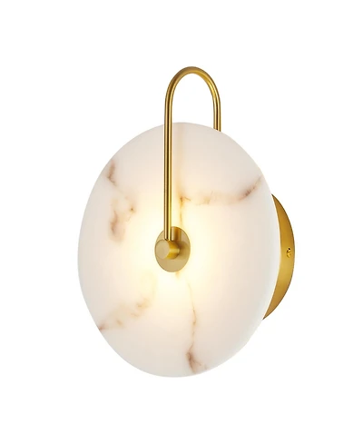 Midola Round Alabaster Wall Sconce, Natural Marble Lampshade, Hardwired Circular Sconce Led Modern Wall Lamp for Bedroom, Stairs, Living Room