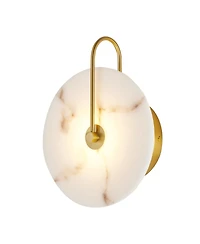 Midola Round Alabaster Wall Sconce, Natural Marble Lampshade, Hardwired Circular Sconce Led Modern Wall Lamp for Bedroom, Stairs, Living Room