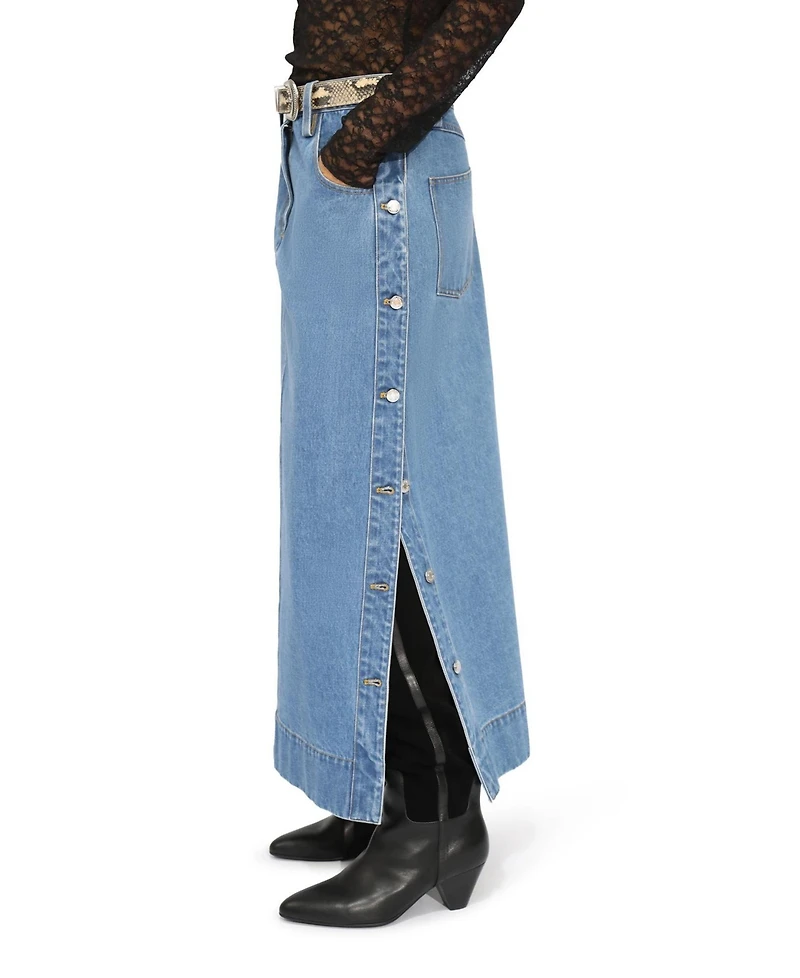 Belle & Bloom Women's Edge Line Denim Maxi Skirt with Side Buttons
