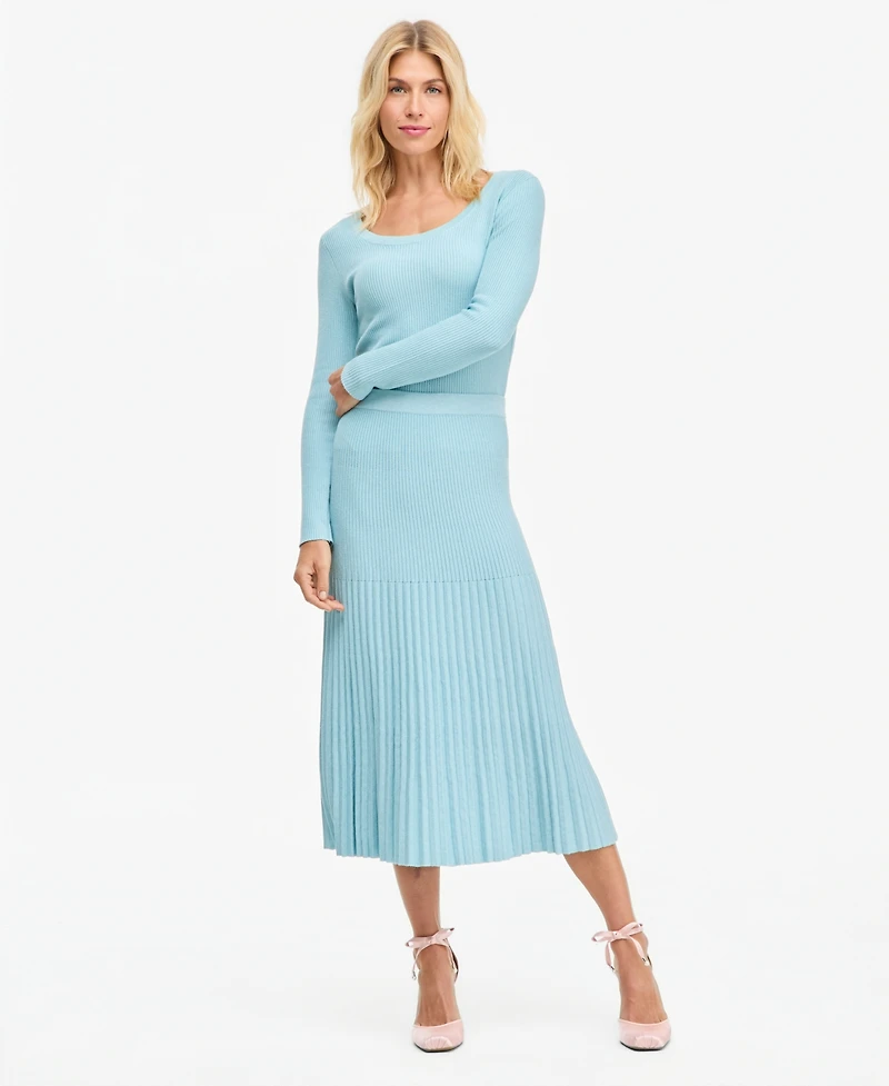 I.n.c. International Concepts Women's Pleated Rib Sweater Skirt, High-Waisted Midi, Macy's Exclusive