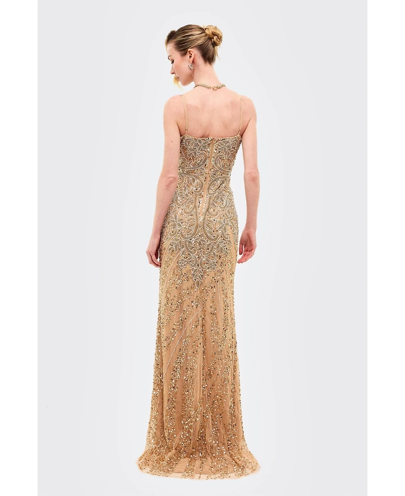 Beauut Women's Embellished Sequin Maxi Dress With Trail