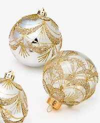 Holiday Lane Opulence Set of 6 Shatterproof Silver and Gold Decorated Ball Ornaments, Macy's Exclusive