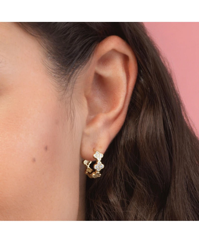 The Lovery Cz Clover Huggie Hoop Earrings 14K Gold-Plated Sterling Silver