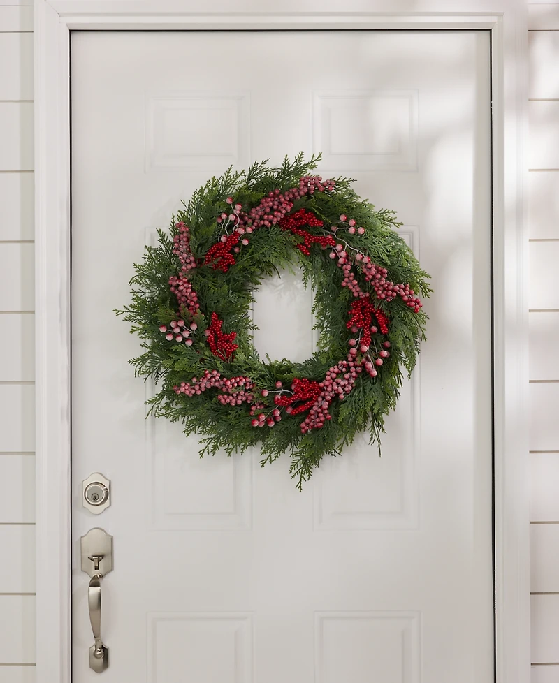 Holiday Lane Heritage Cedar Wreath with Red Berries, Macy's Exclusive