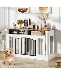 63" Large Dog Crate for 2 Dogs, Roman Column Kennel with Open Storage Small Medium Cage Table Tv Stand, Entertainment Center