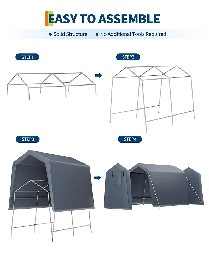 homfan 7x10 ft Portable Outdoor Storage Shed, Waterproof and Uv-Resistant Garage Tent with Roll Up Doors for Motorcycle, Bike, Equipment
