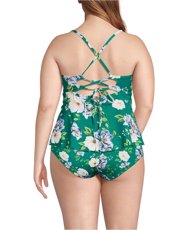 Lands' End Women's Lace-up Flutter Tankini Swimsuit Top