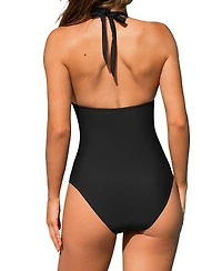 Cupshe Women's Ribbed V-Neck Metal Trim One-Piece Swimsuit