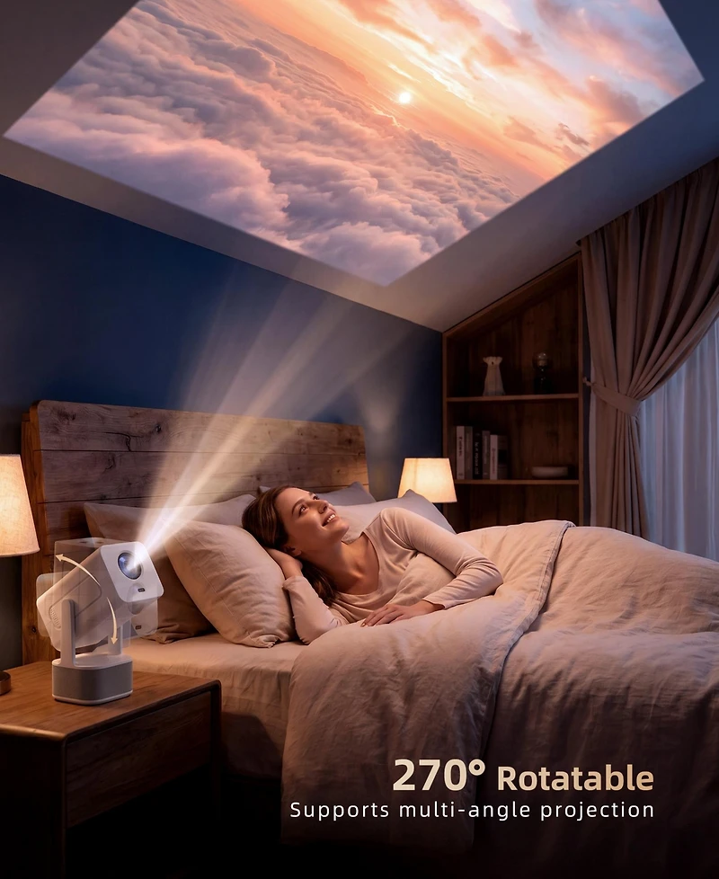 Sugift Mini Projector with WiFi 6 and Bluetooth 5.2 Built-in Apps for Bedroom Portable Projector Smart Keystone 1080P 4K Support with 2 Wireless Mics