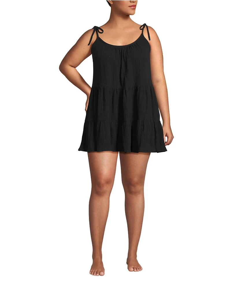 Lands' End Plus Cotton Gauze Tiered Mini Cover-up Dress