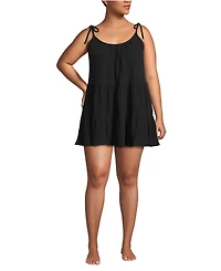 Lands' End Plus Cotton Gauze Tiered Mini Cover-up Dress