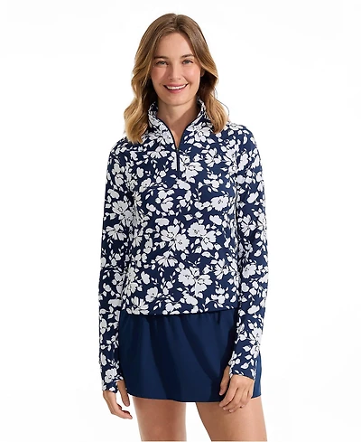 Lands' End Women's Long Torso SunShade Upf 50 Quarter Zip Rash Guard