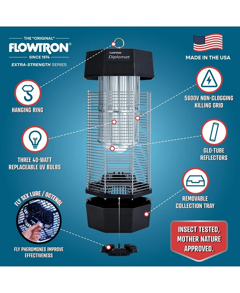 Flowtron Electric Bug Zapper 2 Acres / 2000 sq.ft,150W Indoor/Outdoor Bug Zapper w/Dual Lure Method
