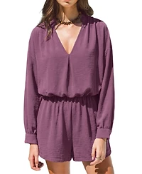 Cupshe Women's V-Neck Long Sleeve Blouse and High-Waisted Elastic Shorts Matching Outfits