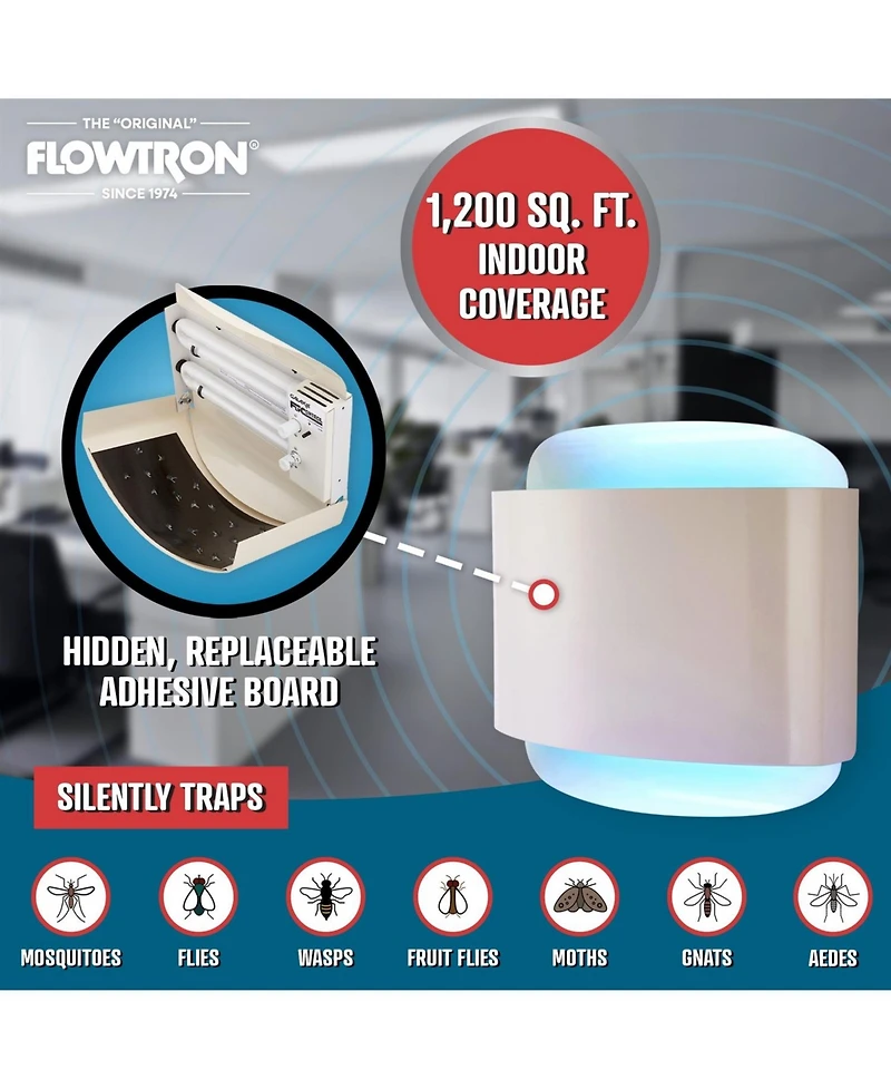 Flowtron 1200 sq.ft Indoor Sconce Fly Killer, 80W Indoor Insect Control with Dual Lure Method